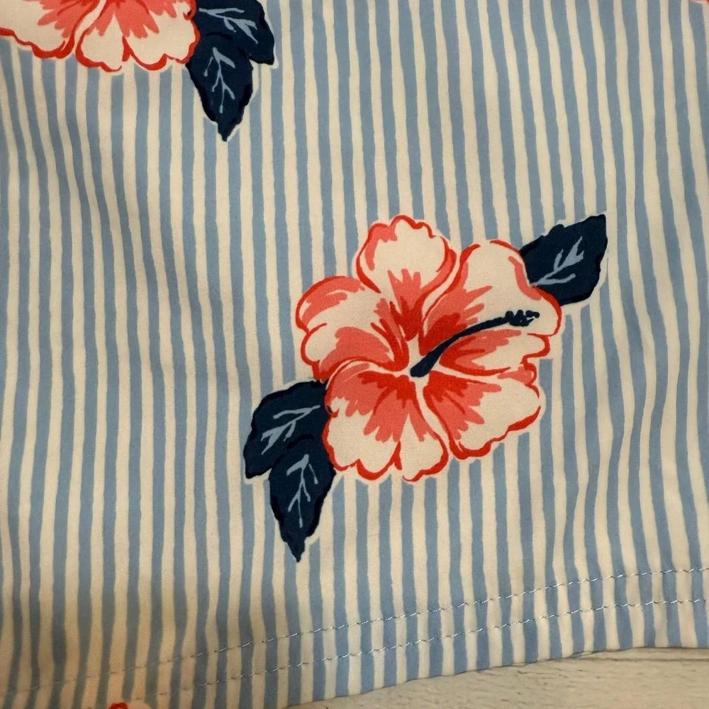 Vineyard Vines mens chappy printed floral‎ blue white stripe swim shorts medium